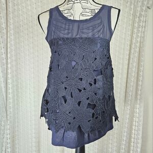 Ann Taylor Lace Applique Overlay Navy Blue Tank Top Size Small